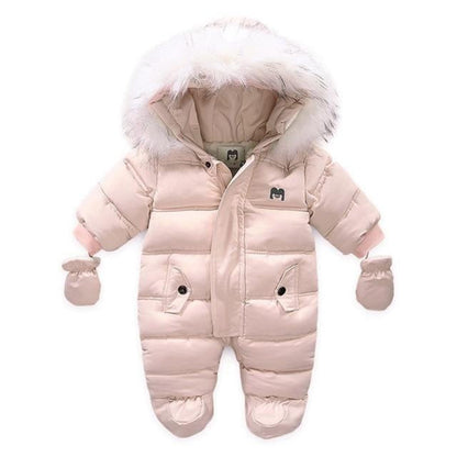 Baby Girls / Boys Hooded Fur Down Padded Jumpsuit (Age 3m-18m) Pink