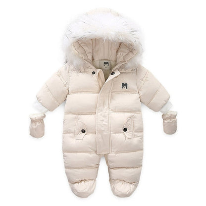 Baby Girls / Boys Hooded Fur Down Padded Jumpsuit (Age 3m-18m) Beige