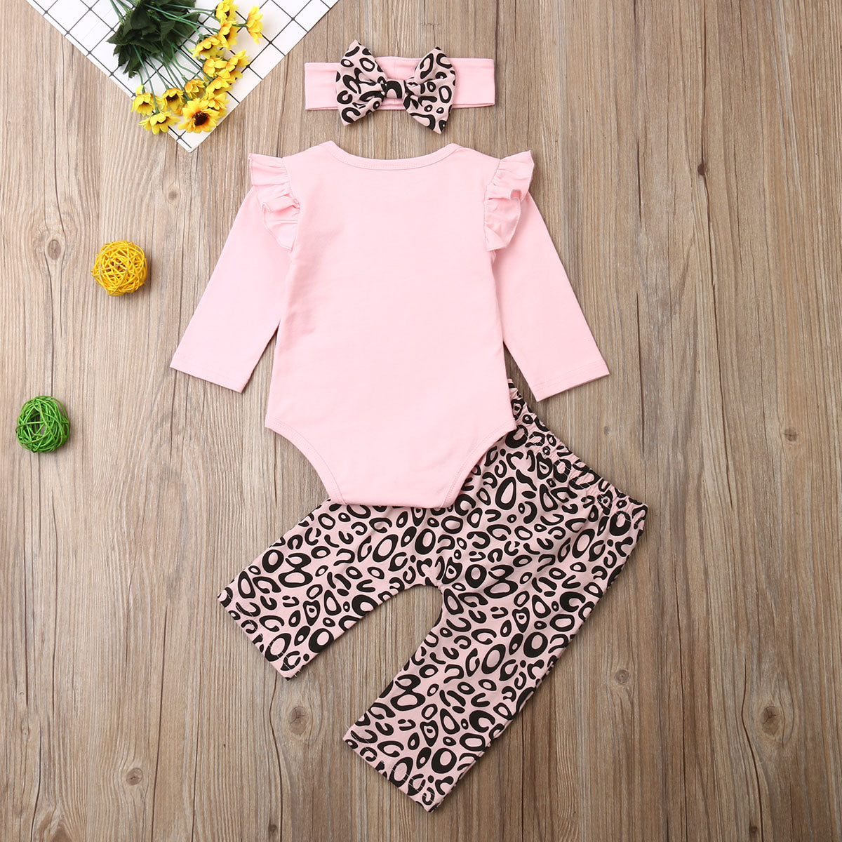 Baby Girls Pink Bodysuit & Trousers & Headband Set (Age 3M-18M)