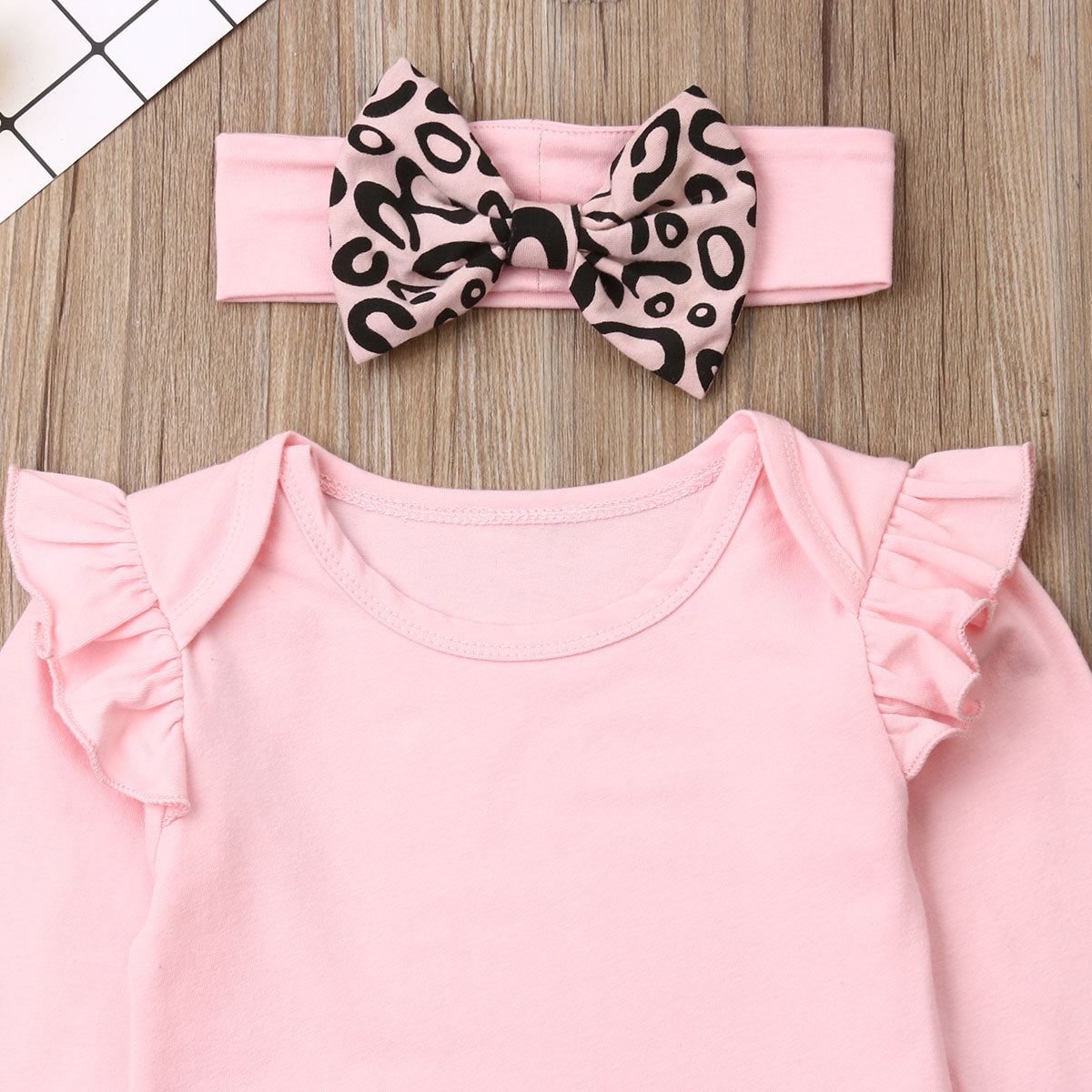 Baby Girls Pink Bodysuit & Trousers & Headband Set (Age 3M-18M)