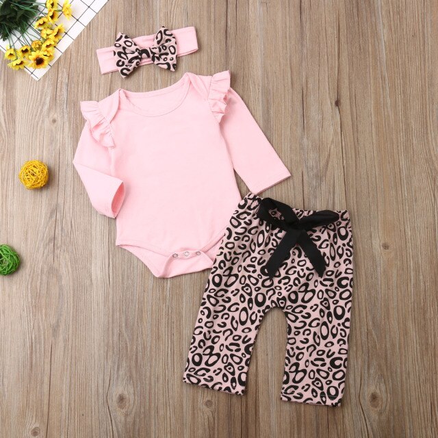 Baby Girls Pink Bodysuit & Trousers & Headband Set (Age 3M-18M) Pink