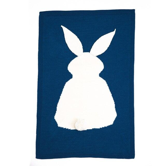 Baby Knitted Rabbit Receiving Swaddle Blanket Navy