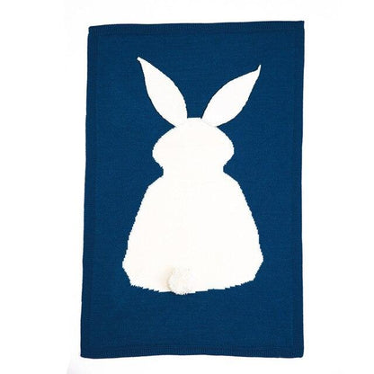 Baby Knitted Rabbit Receiving Swaddle Blanket Navy