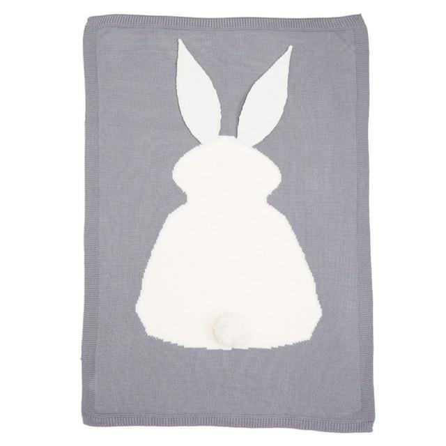 Baby Knitted Rabbit Receiving Swaddle Blanket Grey