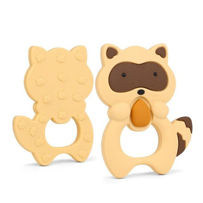 Baby Food Grade Silicone Animal Teething Toy Yellow Racoon