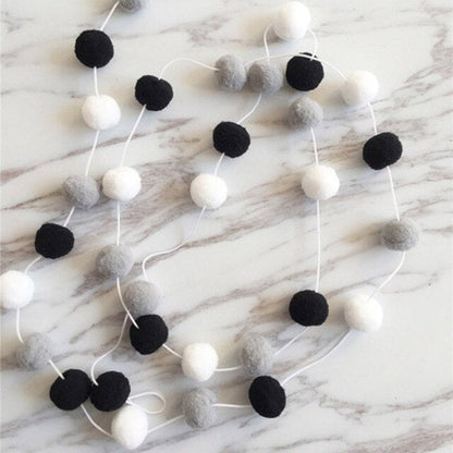 Handmade Wool Felt Cotton Decorative Pom Pom Balls - 200cm 200cm White-Grey-Black