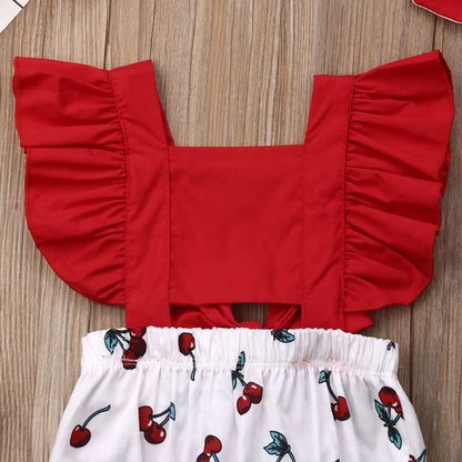 Baby Girls Red Cherry Print Romper & Headband Set (Age 3M-18M)