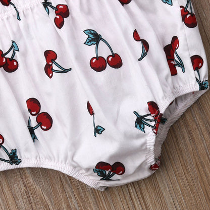 Baby Girls Red Cherry Print Romper & Headband Set (Age 3M-18M)