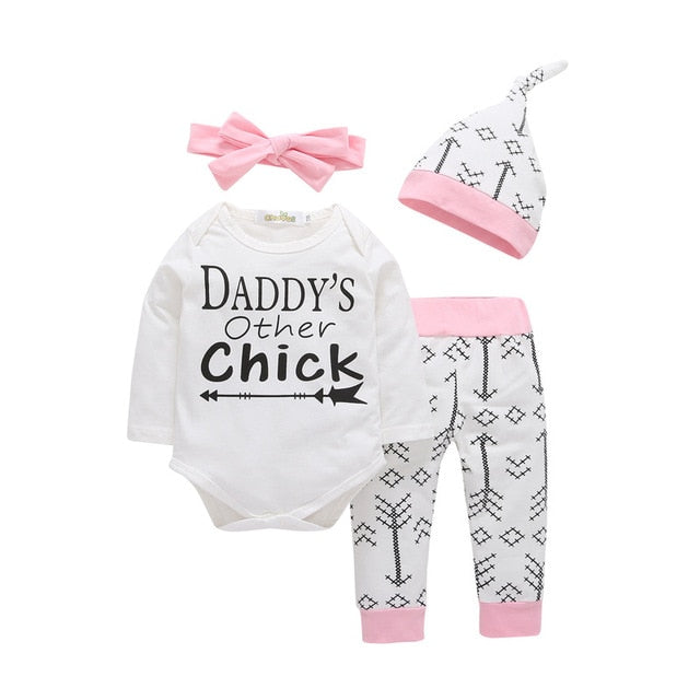 4 Pack - Baby Girls Daddy’s Bodysuit & Trousers & Hat Set (Age 3M - 24M) Light Pink