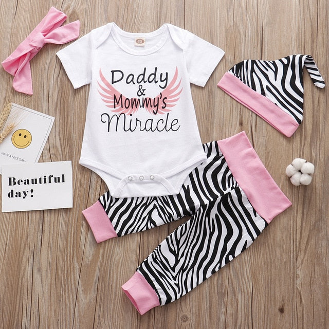 4 Pack - Baby Girls Daddy’s Bodysuit & Trousers & Hat Set (Age 3M - 24M) Black
