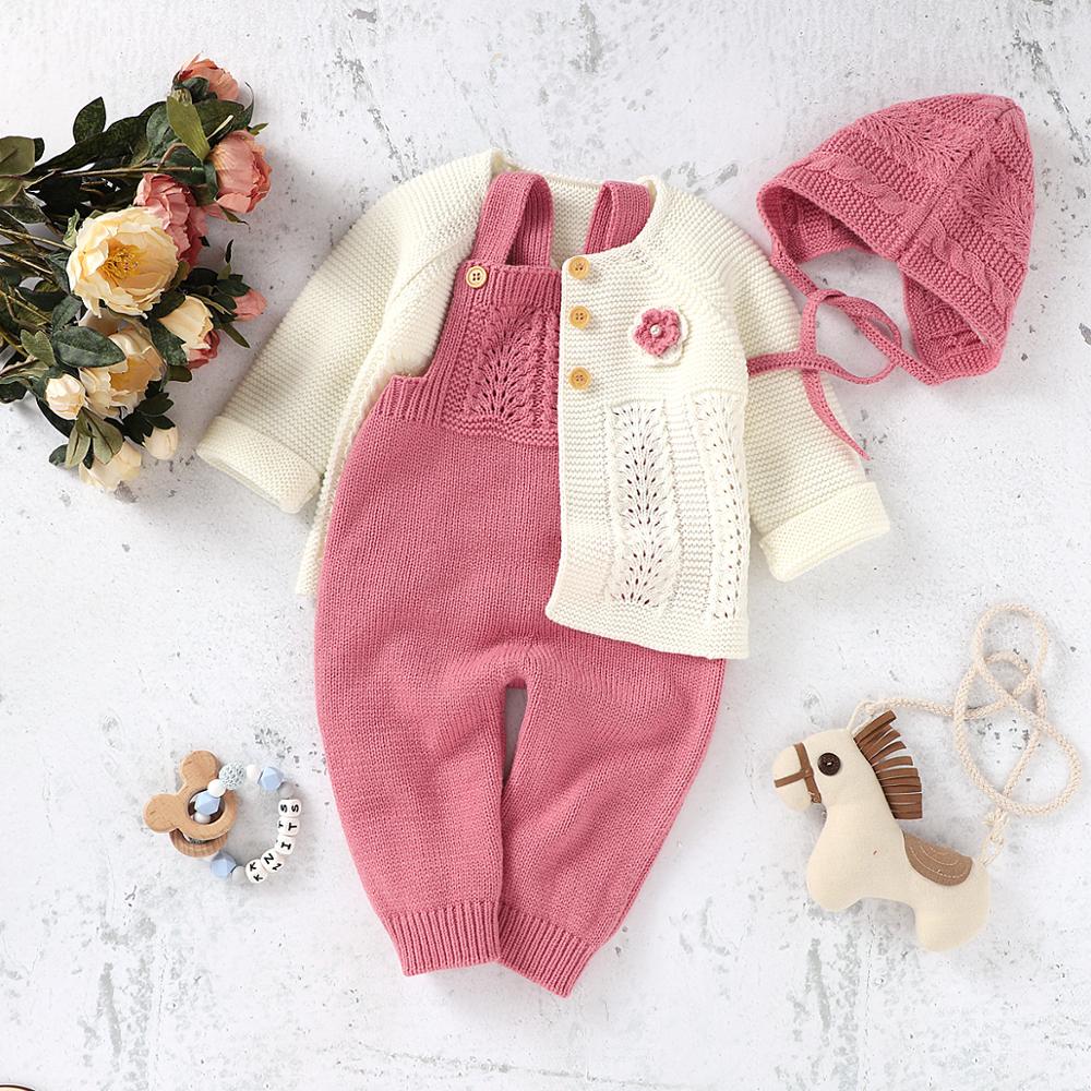 Baby Girls / Boys Knitted Romper Cardigan & Hat Set (Age 3M-18M)