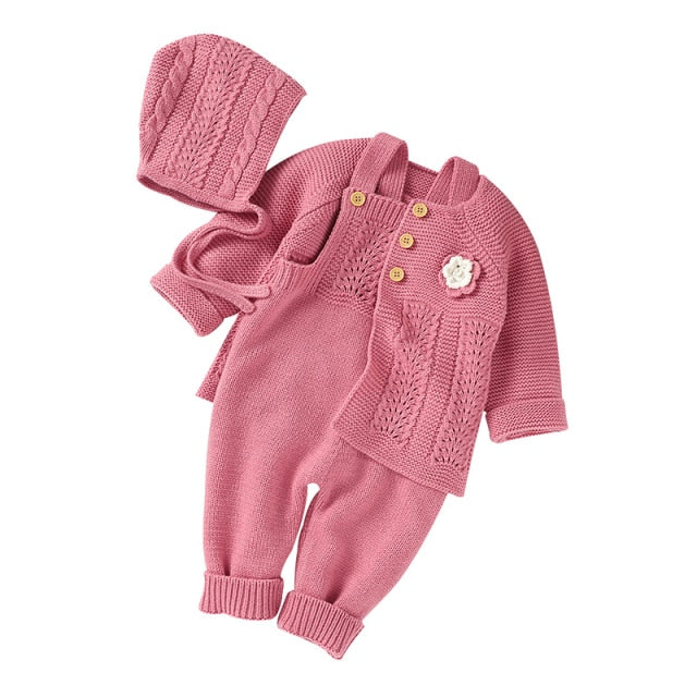 Baby Girls / Boys Knitted Romper Cardigan & Hat Set (Age 3M-18M) Pink