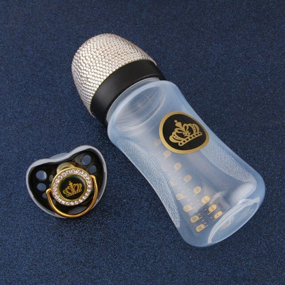 Baby Luxury Bling Crystal Embellished Feeding Bottle 240ml Gold-Black