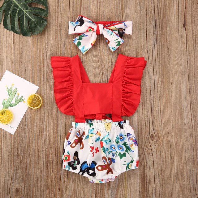 Baby Girls Red Cherry Print Romper & Headband Set (Age 3M-18M)