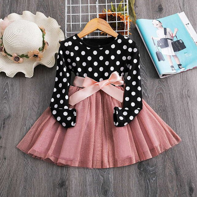 Girls Polka Dot Tulle Dress (Age 24M-7YRS) Black