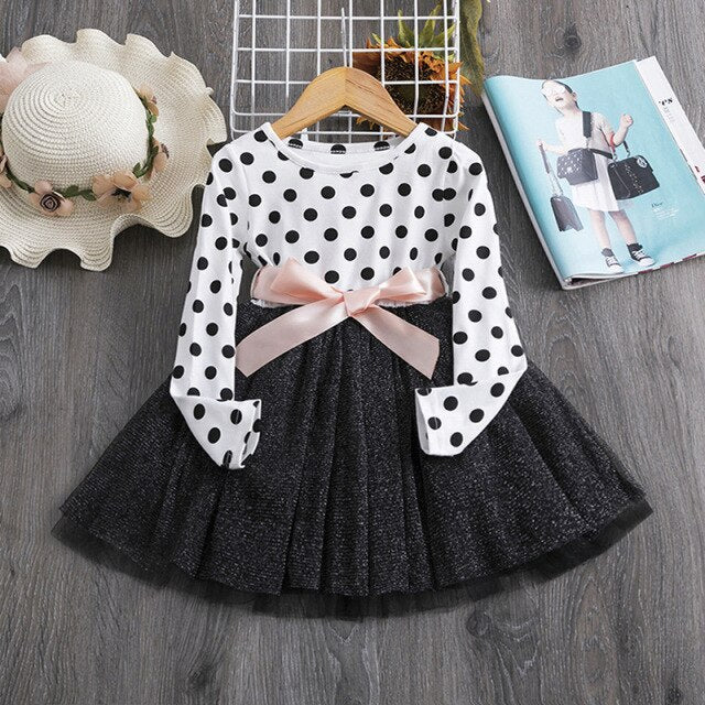 Girls Polka Dot Tulle Dress (Age 24M-7YRS) White