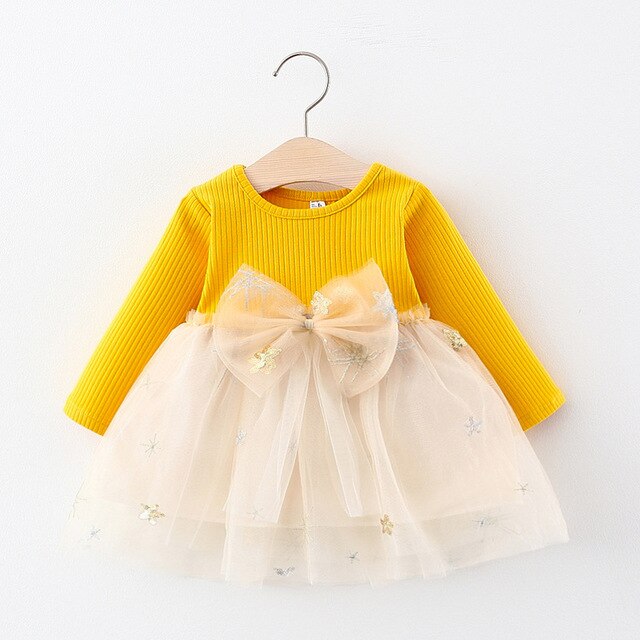 Baby Girls Long Sleeve Tulle Dress (Age 6-24m) Yellow