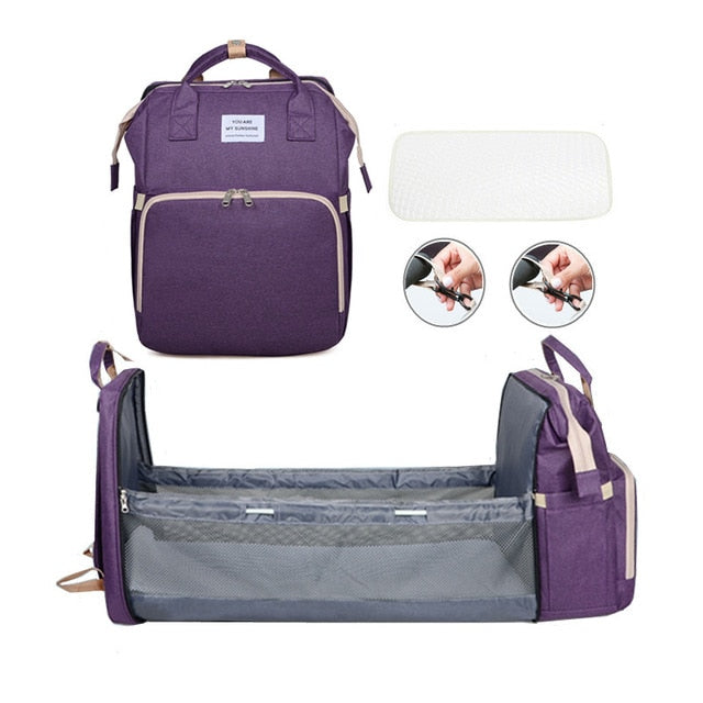 Baby Multifunctional Diaper Nappy Bag Bed Multi Style1Purple1