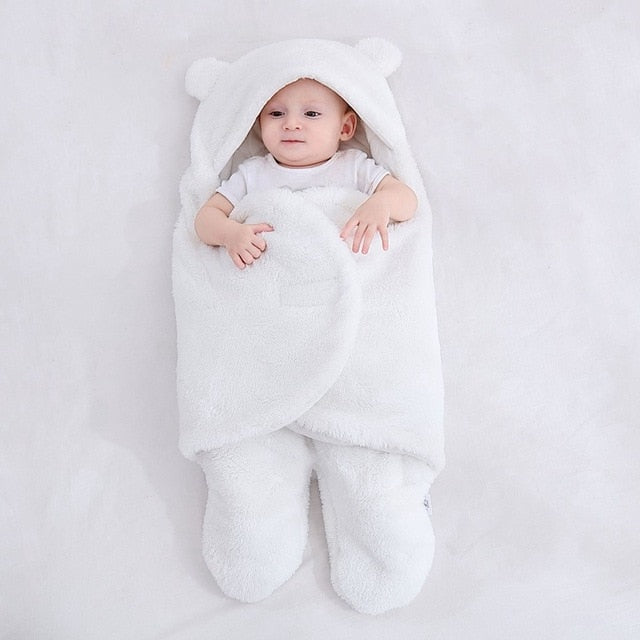 Baby Ultra-Soft Fluffy Fleece Receiving Blanket Infant Swaddle Snow White