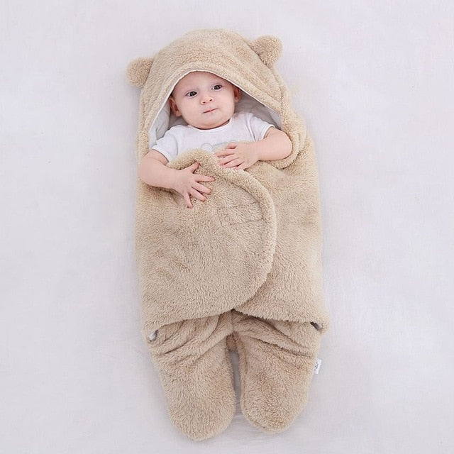 Baby Ultra-Soft Fluffy Fleece Receiving Blanket Infant Swaddle Tan
