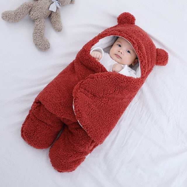 Baby Ultra-Soft Fluffy Fleece Receiving Blanket Infant Swaddle Red