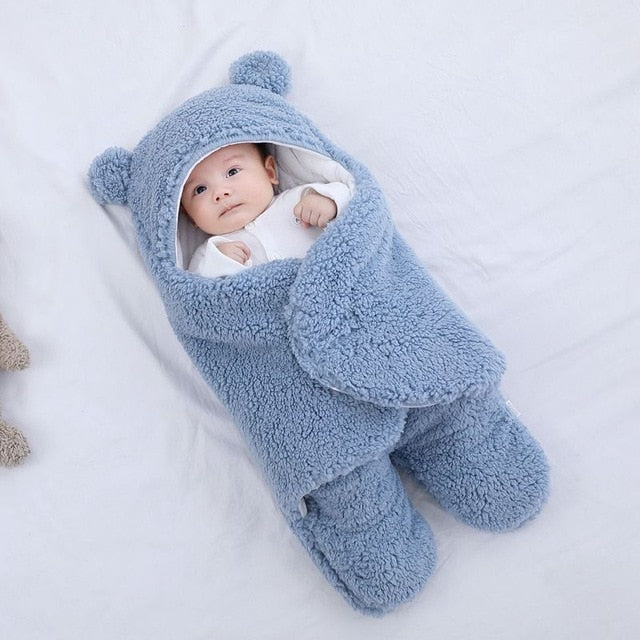 Baby Ultra-Soft Fluffy Fleece Receiving Blanket Infant Swaddle Blue