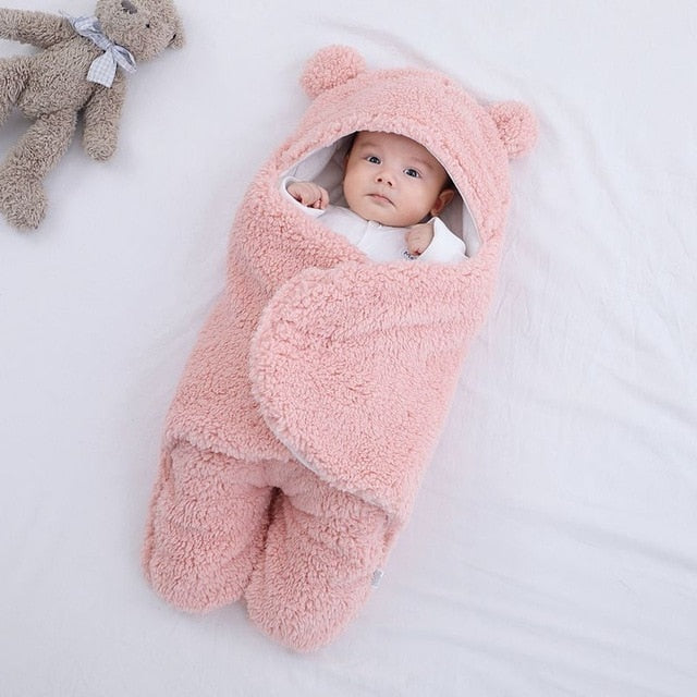 Baby Ultra-Soft Fluffy Fleece Receiving Blanket Infant Swaddle Pink