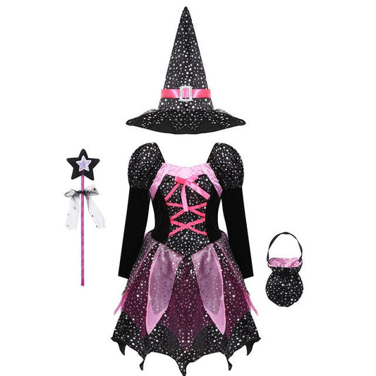 Girls Witch Halloween Costume Dress & Accessories (Age 3Y-10Y) Black