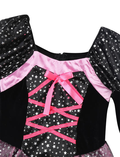 Girls Witch Halloween Costume Dress & Accessories (Age 3Y-10Y)