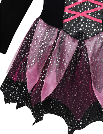 Girls Witch Halloween Costume Dress & Accessories (Age 3Y-10Y)