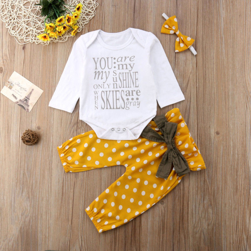 Baby Girls Yellow Bodysuit & Polka Dot Trousers Set (Age 6m-24m)