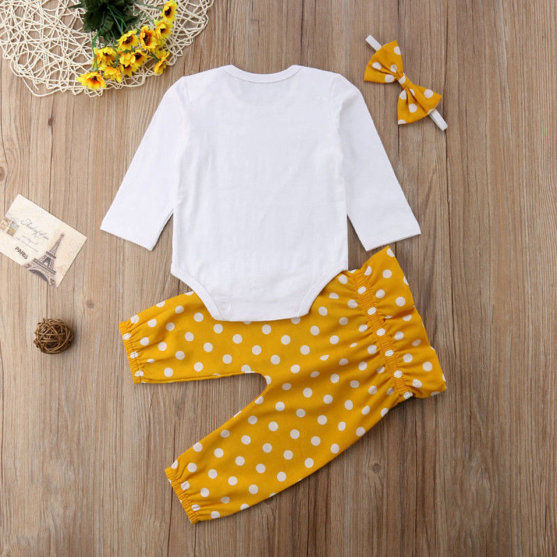 Baby Girls Yellow Bodysuit & Polka Dot Trousers Set (Age 6m-24m)