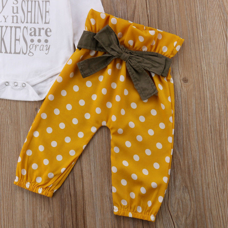 Baby Girls Yellow Bodysuit & Polka Dot Trousers Set (Age 6m-24m)