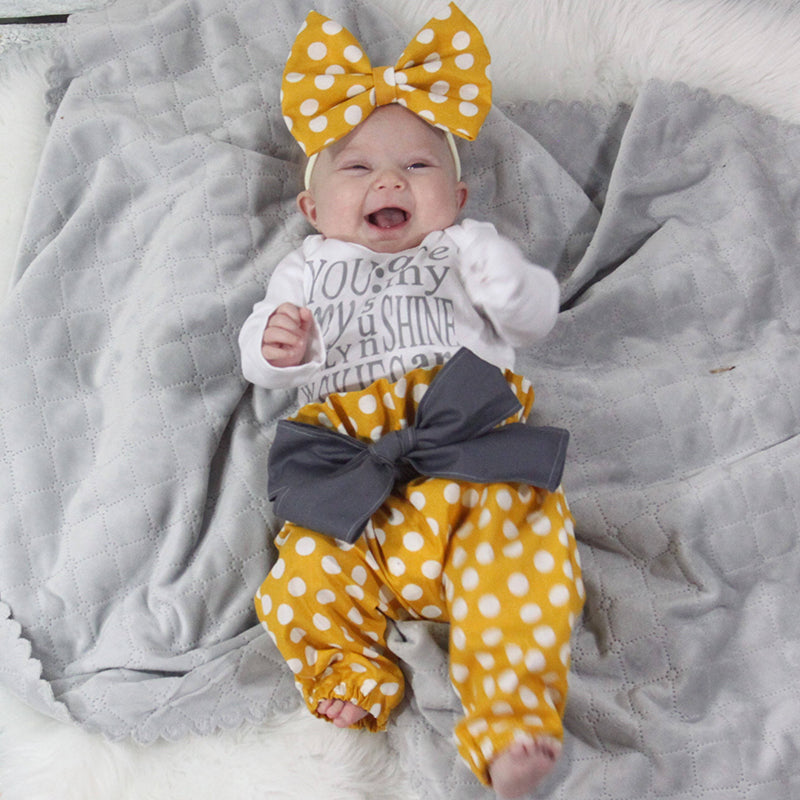 Baby Girls Yellow Bodysuit & Polka Dot Trousers Set (Age 6m-24m)