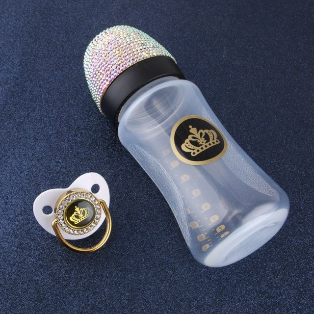 Baby Luxury Bling Crystal Embellished Feeding Bottle 240ml Silver-Silver