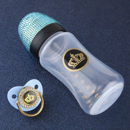 Baby Luxury Bling Crystal Embellished Feeding Bottle 240ml Blue-White