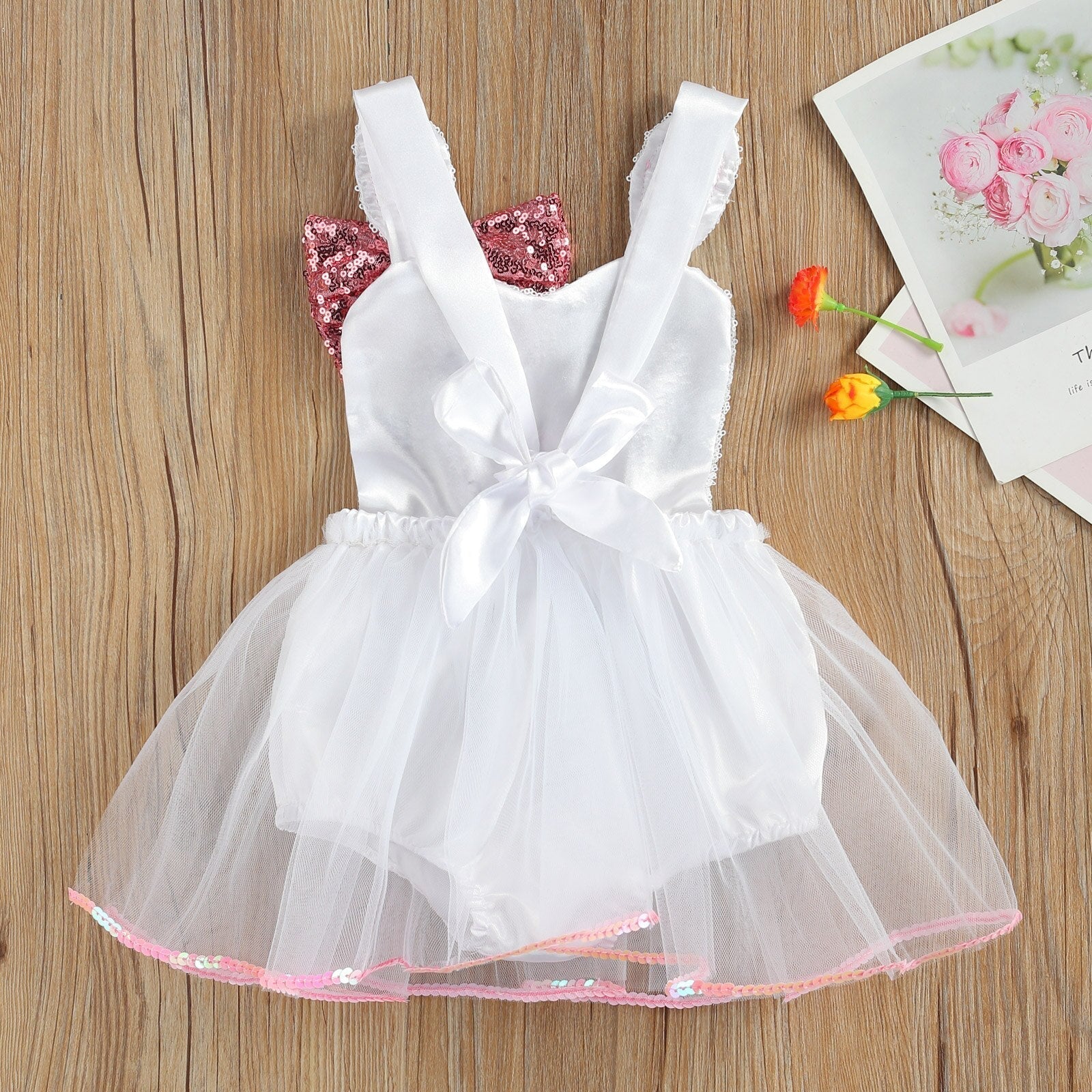 Girls White Bunny Sequin Tutu Romper (Age 12M-3YRS)
