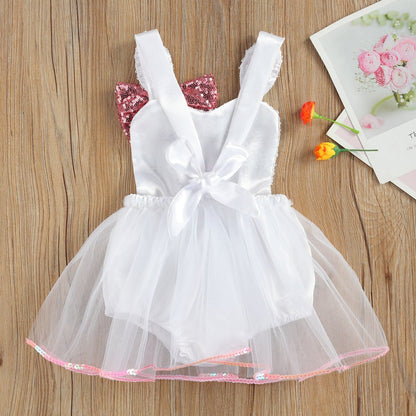 Girls White Bunny Sequin Tutu Romper (Age 12M-3YRS)