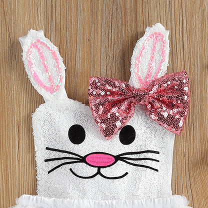 Girls White Bunny Sequin Tutu Romper (Age 12M-3YRS)
