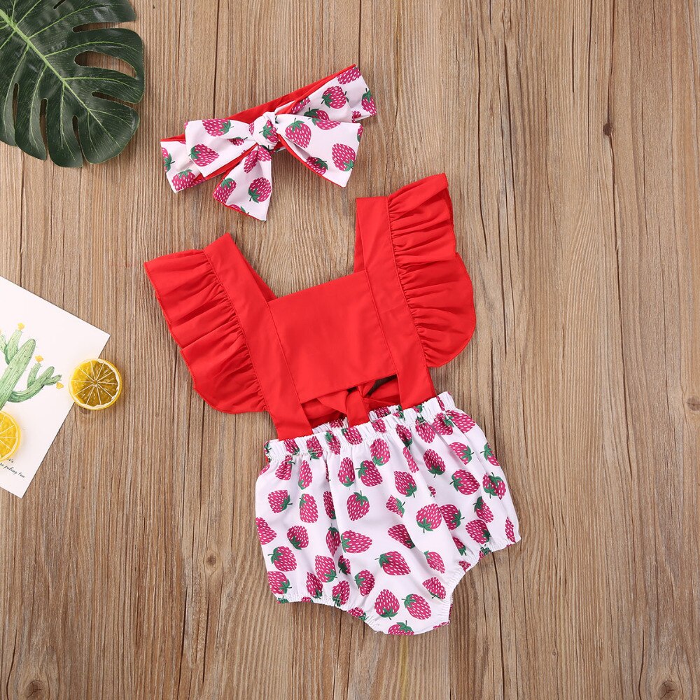 Baby Girls Red Cherry Print Romper & Headband Set (Age 3M-18M)