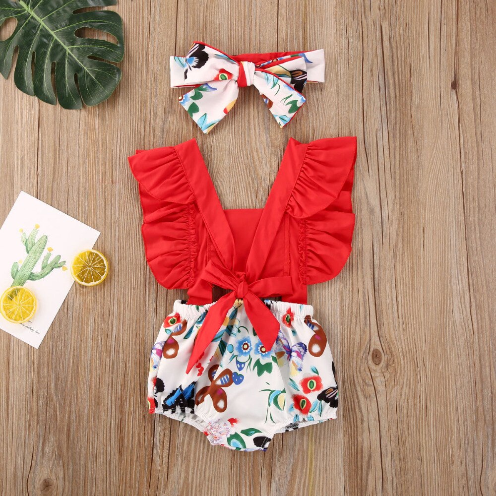 Baby Girls Red Cherry Print Romper & Headband Set (Age 3M-18M)
