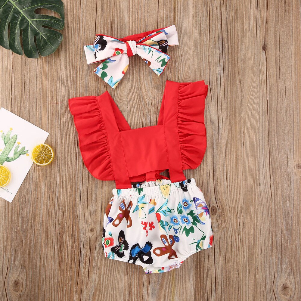 Baby Girls Red Cherry Print Romper & Headband Set (Age 3M-18M)