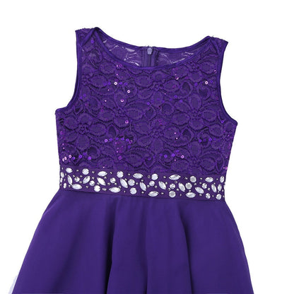 Girls Lace Embroidered Rhinestone Belt Tulle Dress (Age 24M-14YRS)