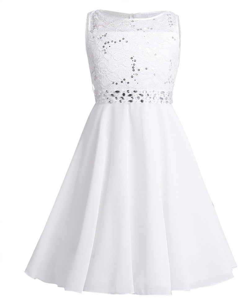 Girls Lace Embroidered Rhinestone Belt Tulle Dress (Age 24M-14YRS)