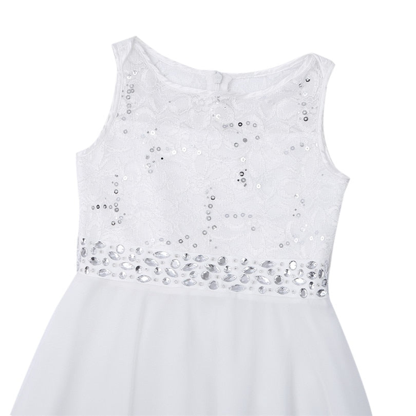 Girls Lace Embroidered Rhinestone Belt Tulle Dress (Age 24M-14YRS)