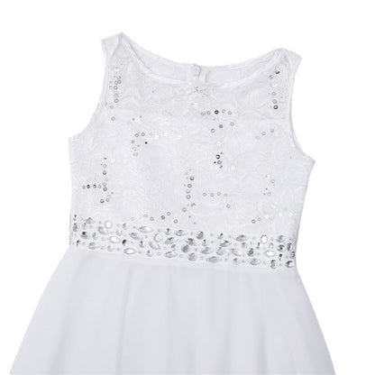 Girls Lace Embroidered Rhinestone Belt Tulle Dress (Age 24M-14YRS)