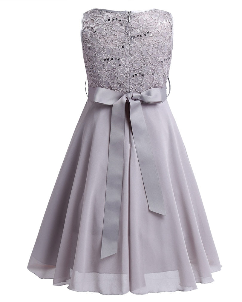 Girls Lace Embroidered Rhinestone Belt Tulle Dress (Age 24M-14YRS)