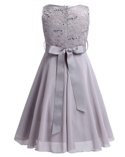 Girls Lace Embroidered Rhinestone Belt Tulle Dress (Age 24M-14YRS)