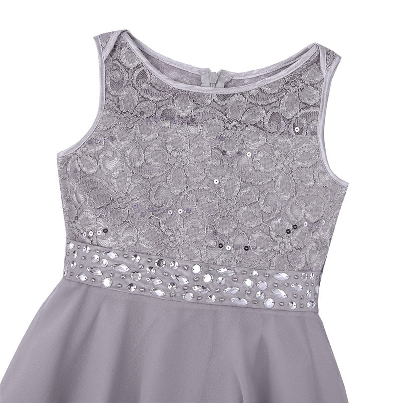Girls Lace Embroidered Rhinestone Belt Tulle Dress (Age 24M-14YRS)