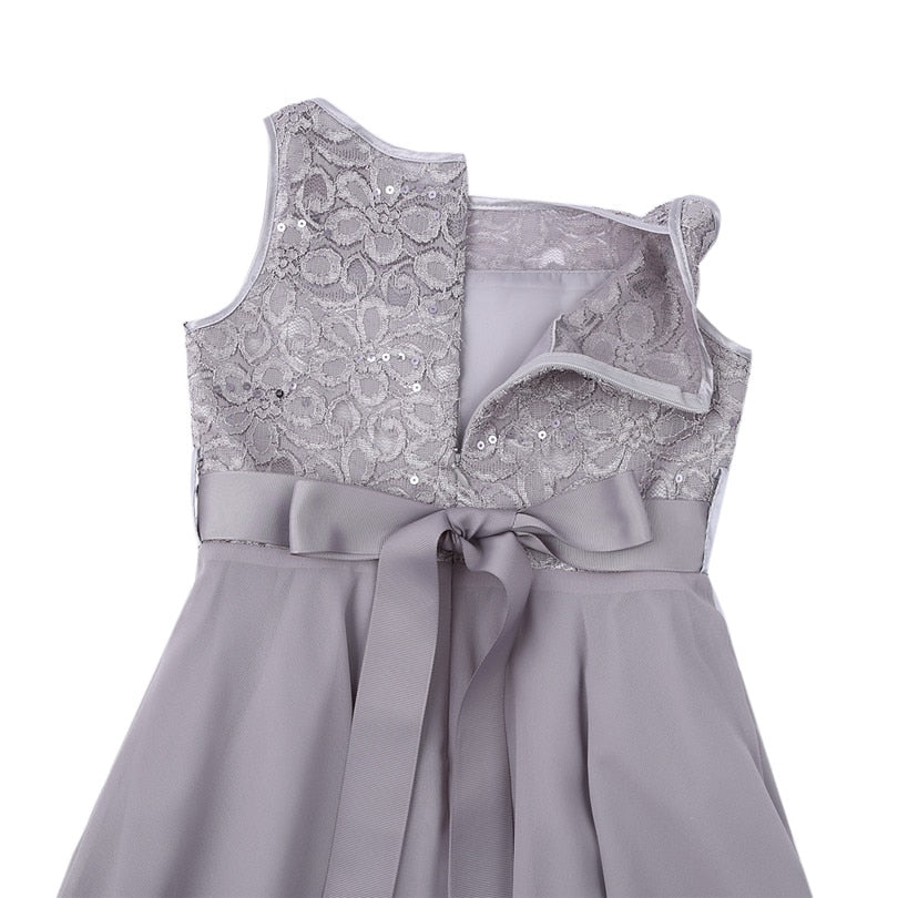 Girls Lace Embroidered Rhinestone Belt Tulle Dress (Age 24M-14YRS)
